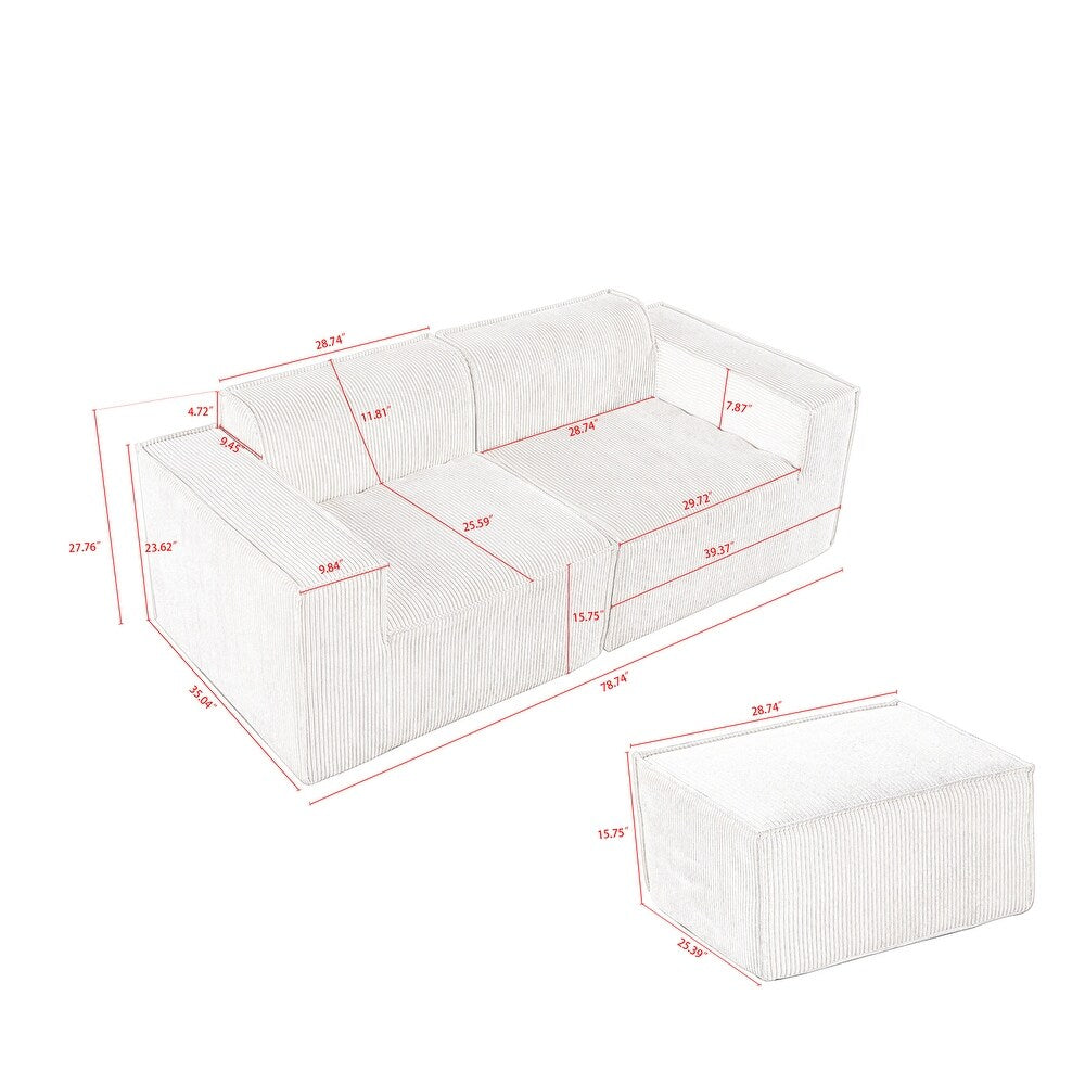 Αρθρωτός Διθέσιος Καναπές – Υφασμάτινος Loveseat Sofa με Μοντέρνο Σχεδιασμό